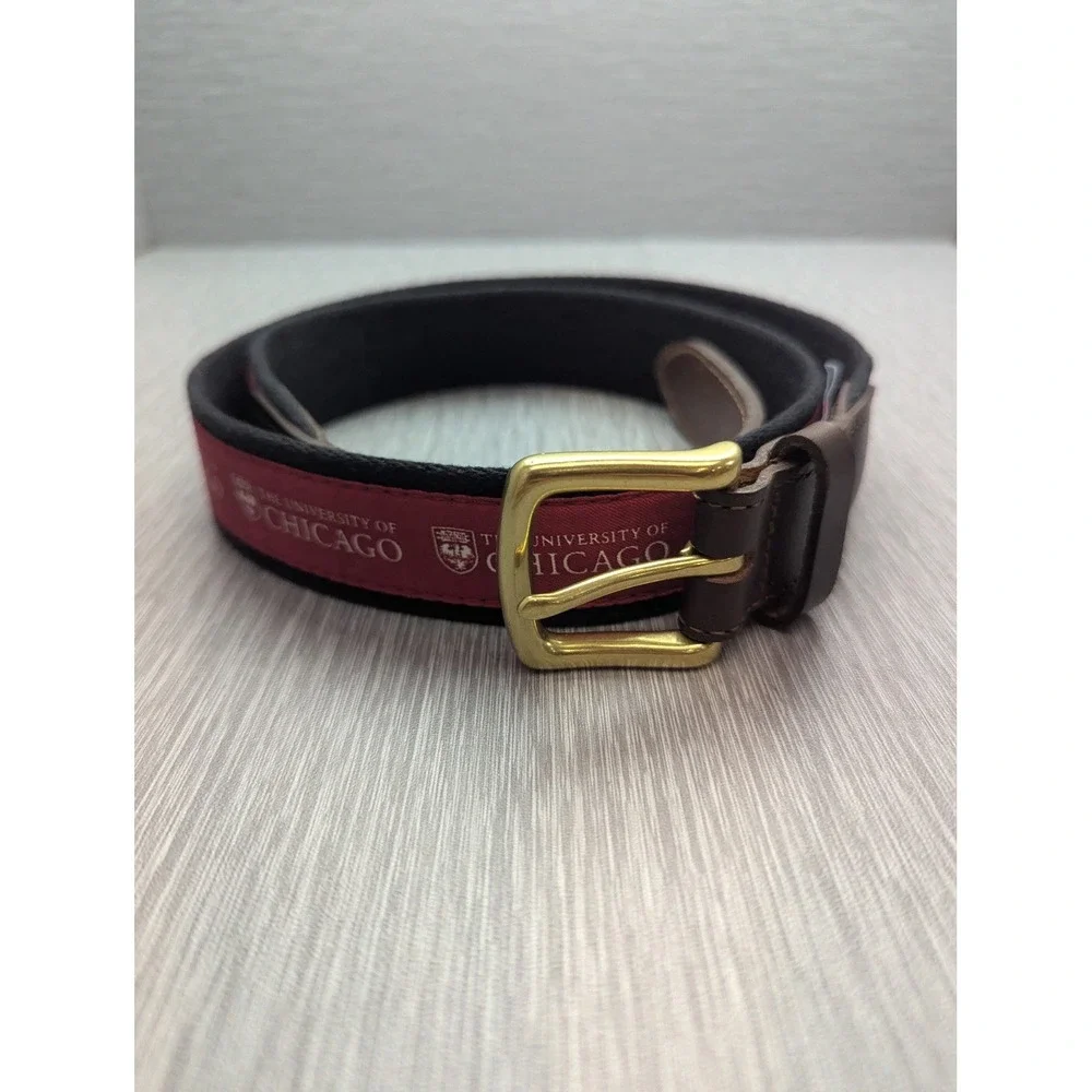Vineyard Vines University of Chicago Club Belt Mens 38 Leather Canvas Maroons
